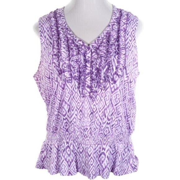 Jones New York Tops - Jones NY Sport Top Women Size XL Cotton Ruffles V Neck Sleeveless Purple